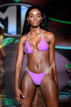 Load image into Gallery viewer, Purple 2- Piece Halter Crystal Diamond Bikini

