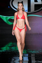 Load image into Gallery viewer, Red 2- Piece Halter Crystal Diamond Bikini
